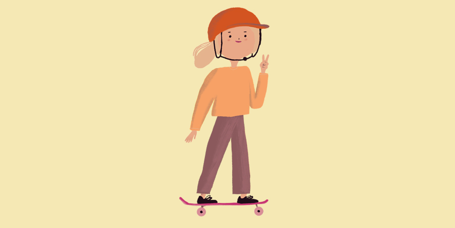 Illustration på flicka som åker skateboard.